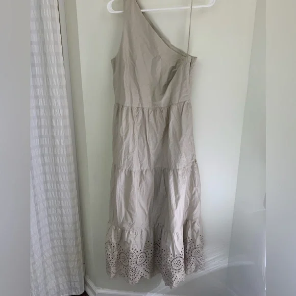 GAP | Dresses | Gap Beige One Shoulder Tiered Midi Dress With Eyelet Detail  | Poshmark